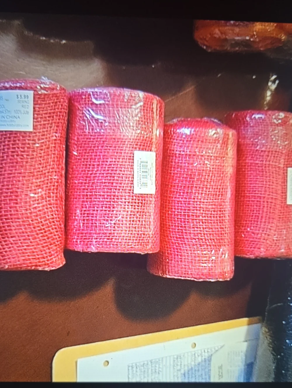 Red Burlap Craft Roll - Set of 4